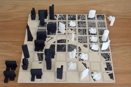 3D-Printed City Chess Set