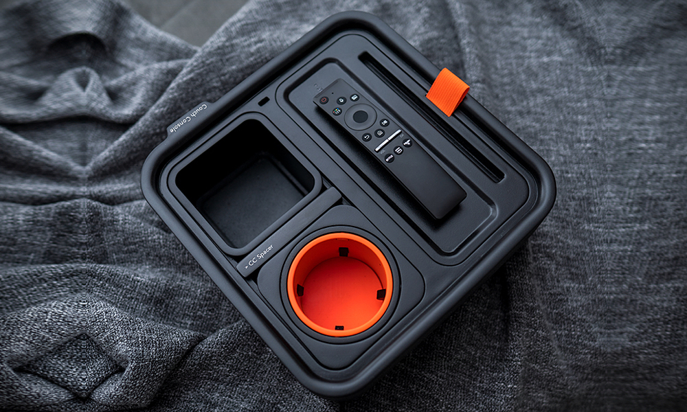 The Couch Console Includes a Self-Balancing Cupholder