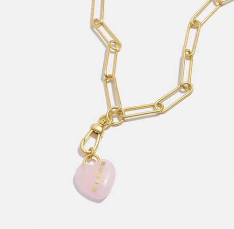 Rose Quartz Heart Lariat Necklace