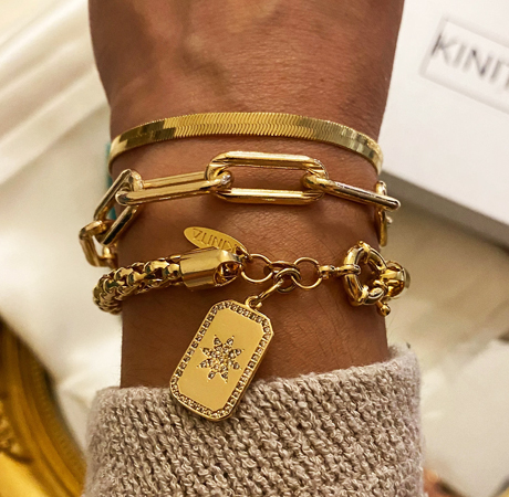 Herringbone Gold Stacked Bracelet
