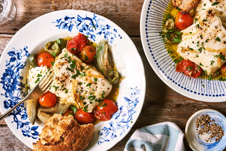 Confit Halibut With Tomatoes & Preserved Lemon