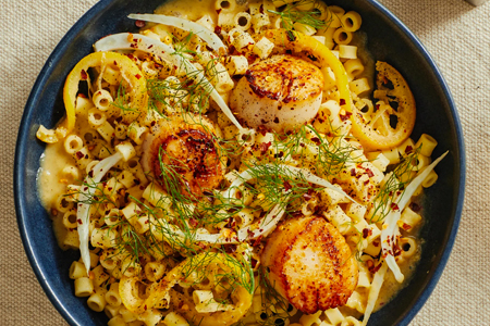 Citrus-Butter Scallops With Tiny Pasta