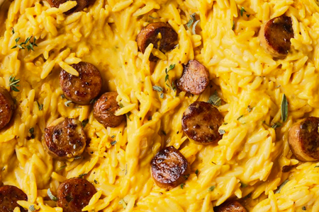 Pumpkin Orzo With Chicken Sausage