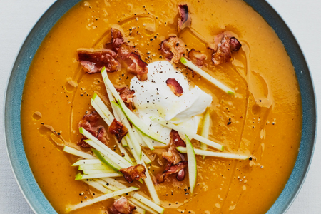 Butternut Squash Soup With Apples and Bacon