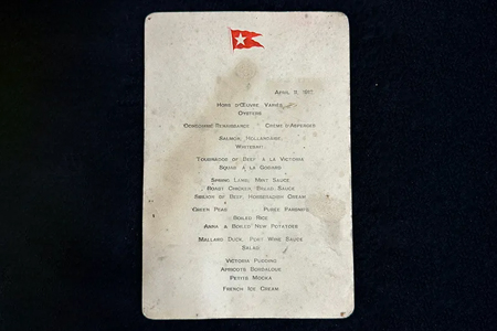 A First-Class Dinner Menu From the ‘Titanic’ Could Fetch up to $86,000 at Auction