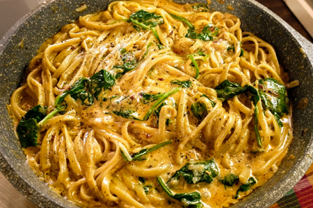 Chile Crisp Fettuccine Alfredo With Spinach