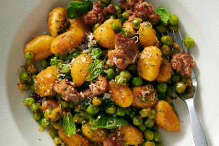 Crisp Gnocchi With Sausage and Peas