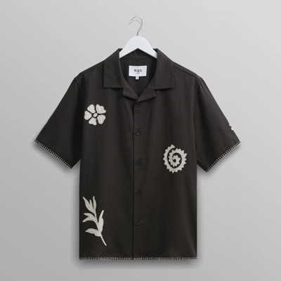 Wax London Didcot Black Doodle Appliqué Short-Sleeve Shirt