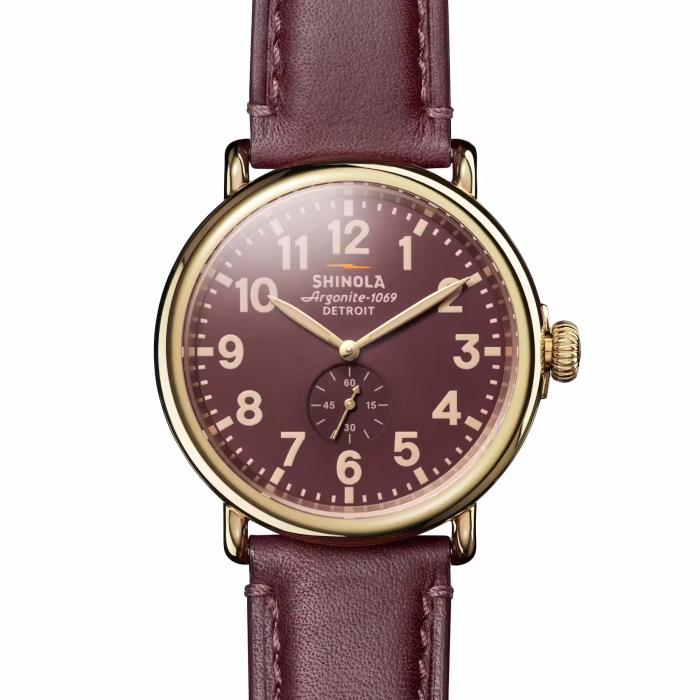 Shinola Runwell Sub Second 47mm Watch in Oxblood