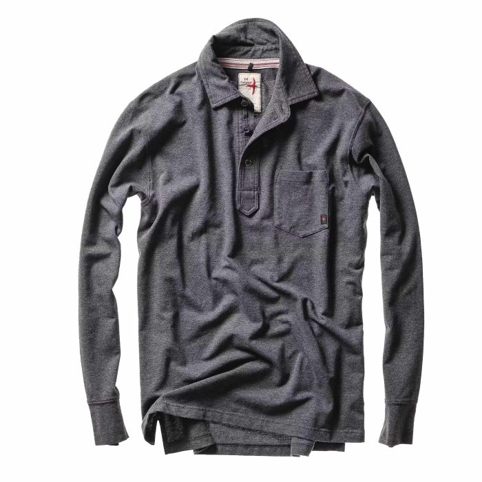 Relwen Pique Long Sleeve Polo in Charcoal Heather​