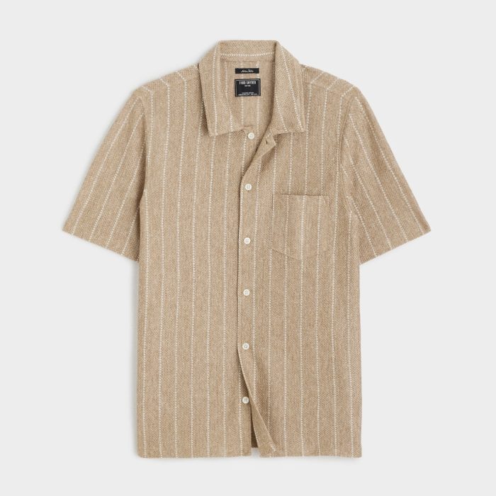 Todd Snyder Linen Mesh Full-Placket Polo in Desert Beige