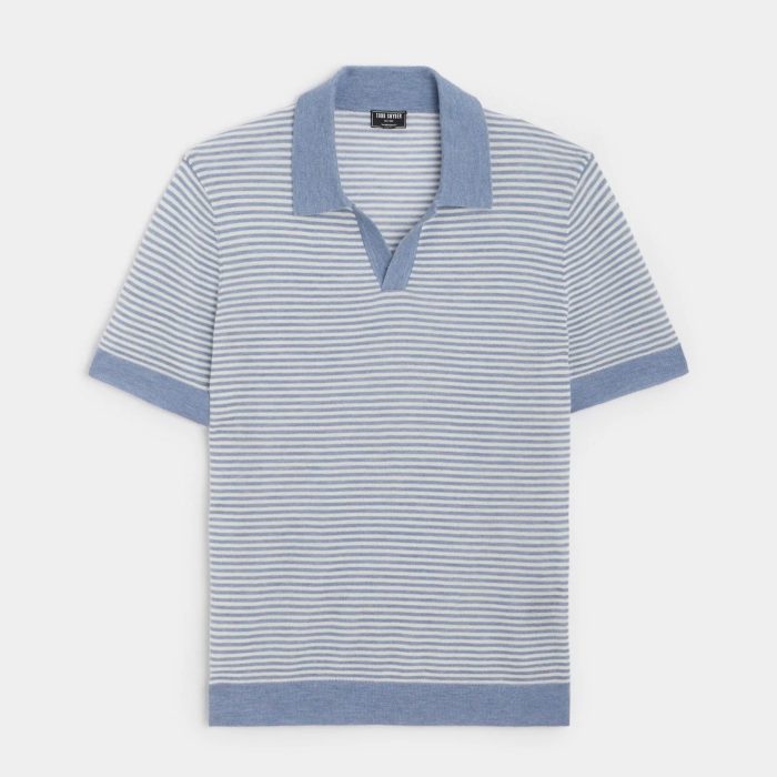 Todd Snyder Premium Cashmere Montauk Polo in Sky Blue Stripe