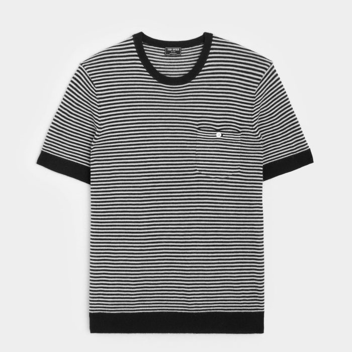 Todd Snyder Premium Cashmere Pocket Tee in Black Stripe