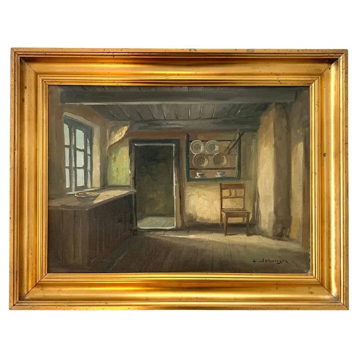 Antique Danish Early 20th Century L. Johansen Interior Painting