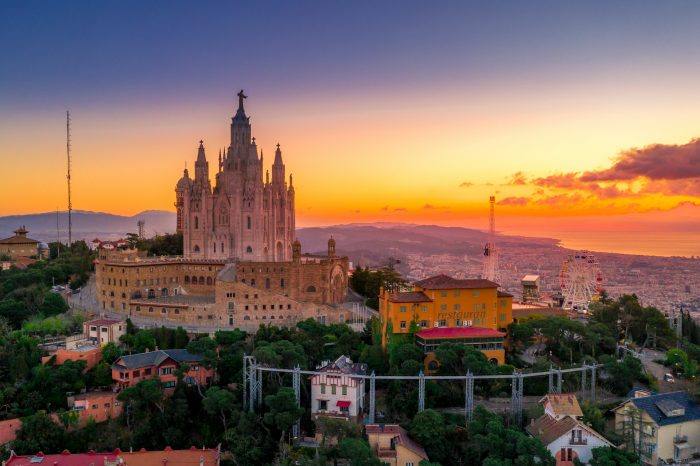 Barcelona skyline at sunset