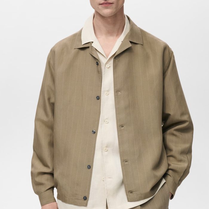 Mango Linen-blend Pinstripe Overshirt
