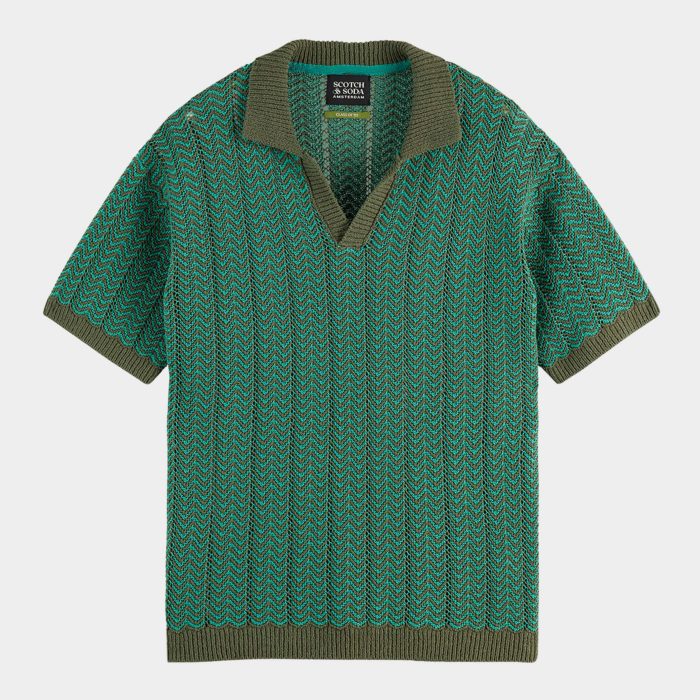 Scotch & Soda Men’s Johnny Collar Chevron Knit Polo Shirt