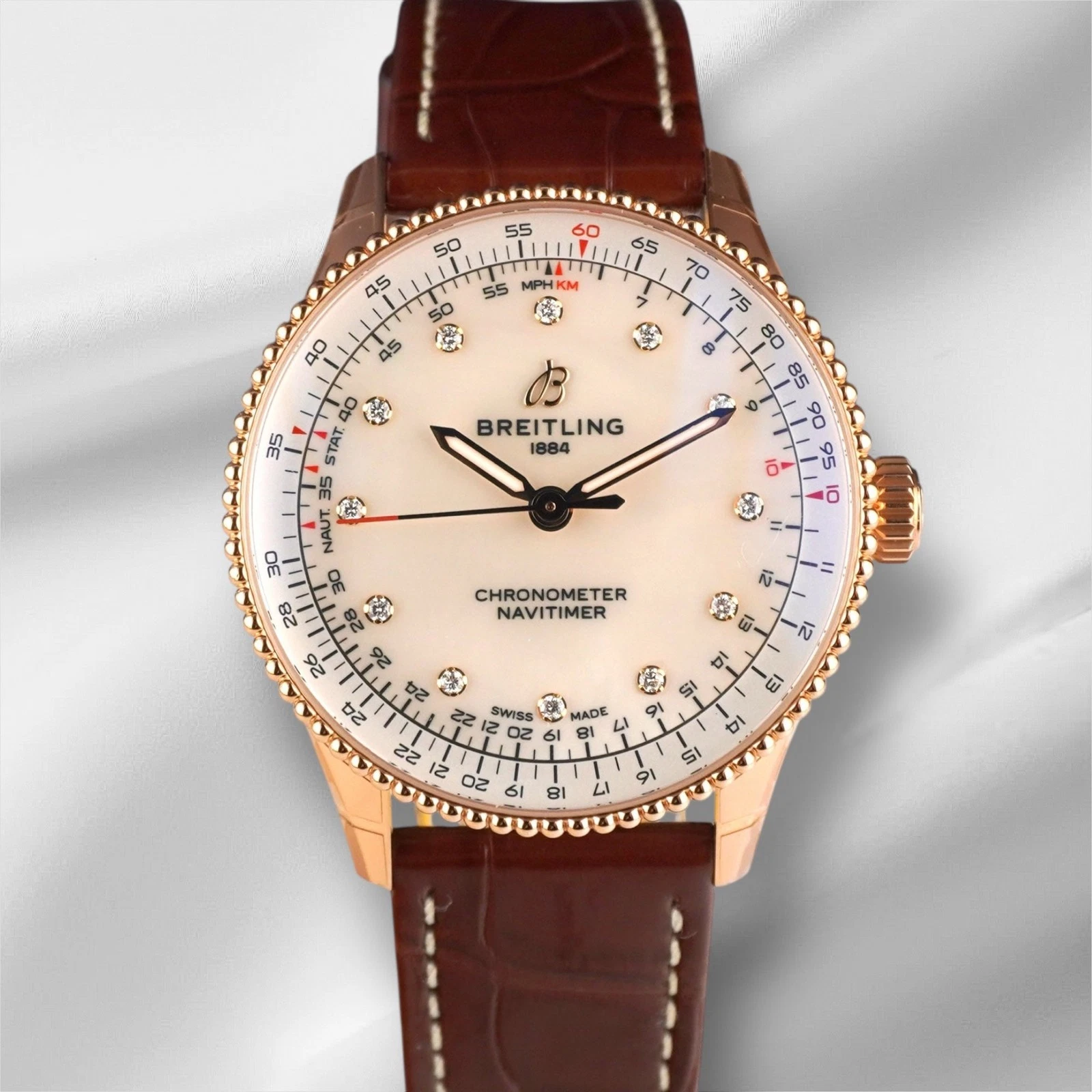 Breitling 36mm Navitimer Rose Gold Mother of Pearl Dial
