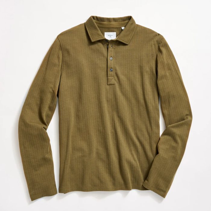 Billy Reid Long Sleeve Herringbone Polo